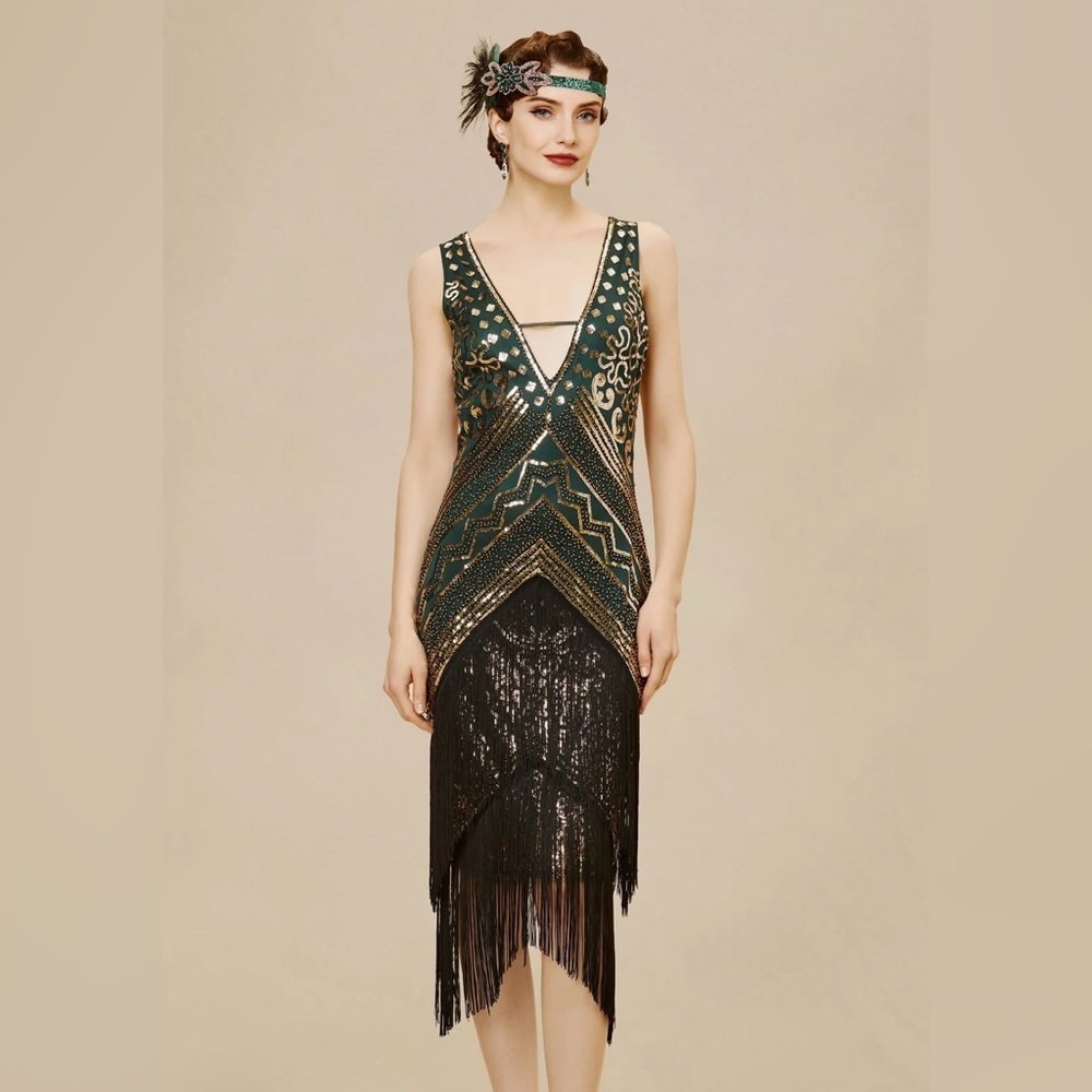 Babeyond “Rolling 20s Deep V-Neck prom dress” flapper dress